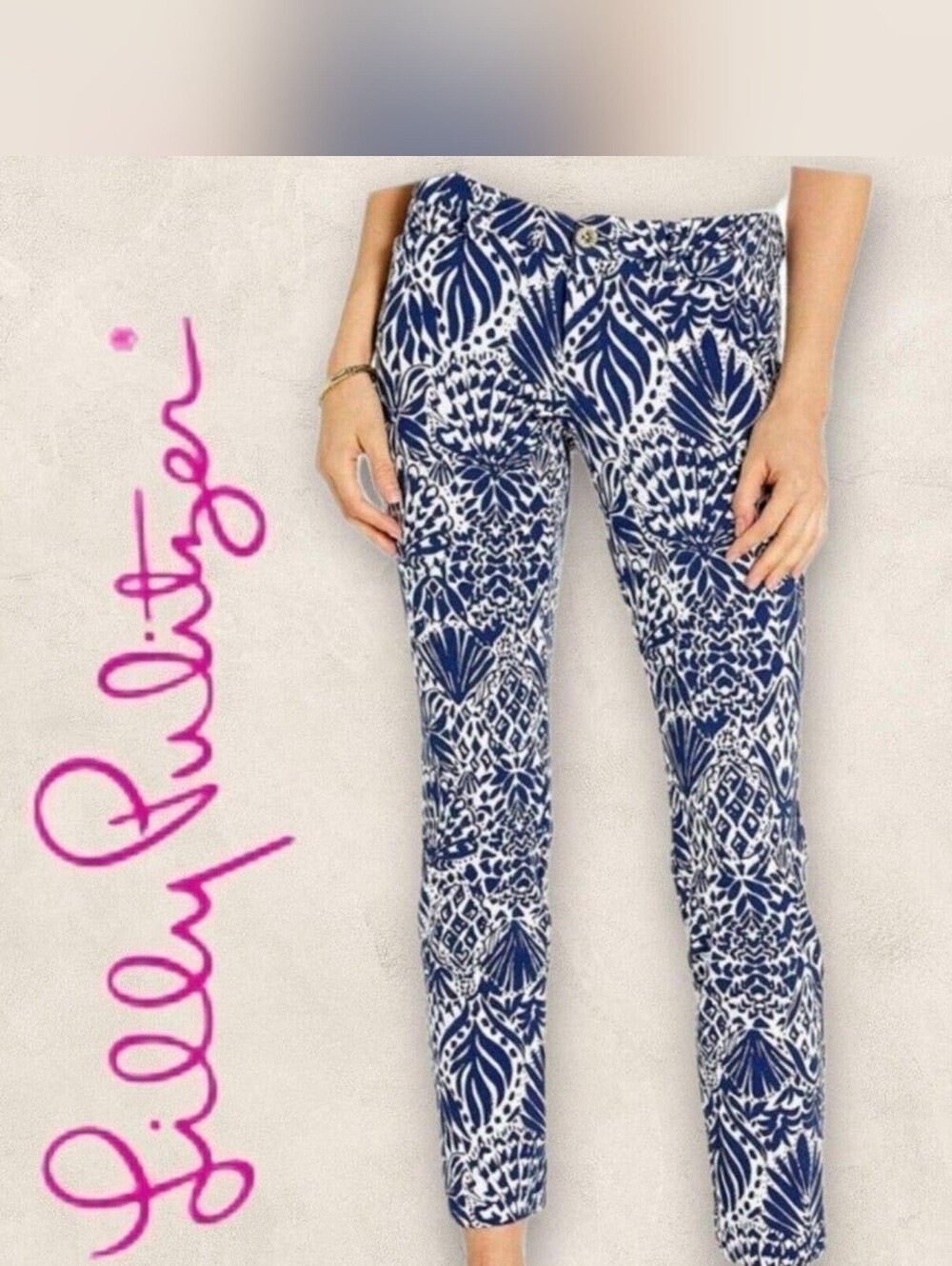 Lilly Pulitzer Kelly Knit Skinny Ankle Pant By Land or By Sea High Tide NAVY